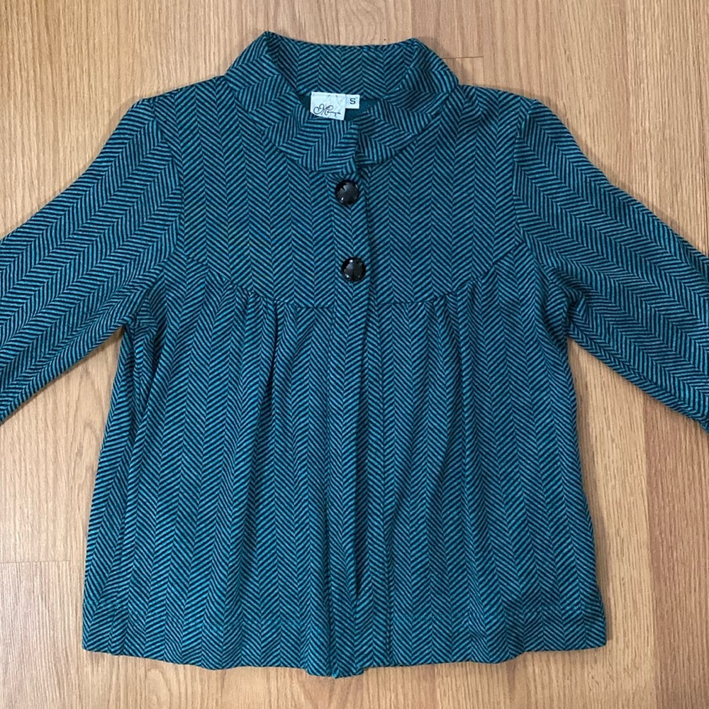 ❤️ Meringue Blue Black Pattern Cropped Button Jacket